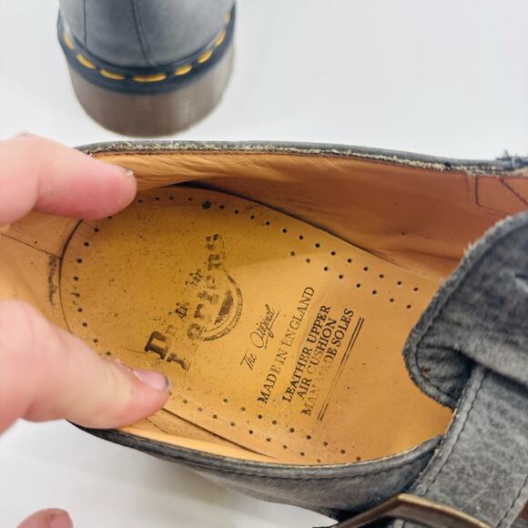 Vntg Dr Martens 8064 Sz 12 MADE IN ENGLAND Gray Woven Toe Mary Jane Buckle Shoes - Picture 6 of 8